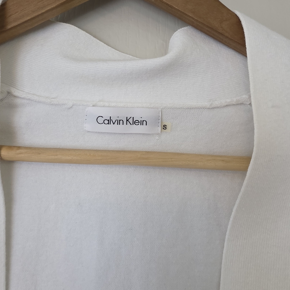 Calvin Klein White Cropped Open Front Cardigan - Picture 3 of 6
